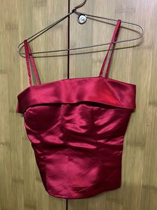 Red Satin Bardot Top