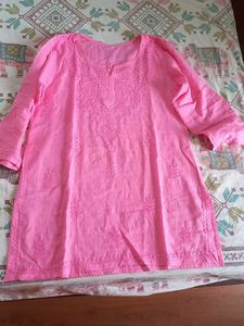 New Pink lucknawi chikankari Short Kurta