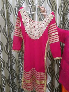 Designer Piece Pink & Gold Embroidered Kurta Set