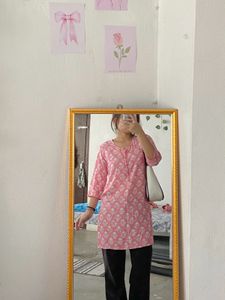 Pink Floral Print Tunic Top