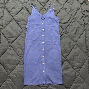 Blue Button-Down Midi Slip Dress
