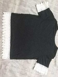 ELLE Simple Things Lace Trim Tee | Casual Grey Top