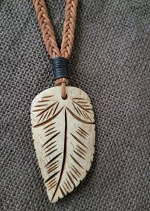 Ooak hand carved bone leaf pendent Necklace