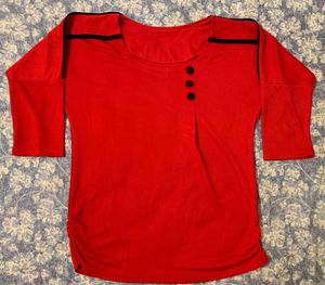Red Button Detail Top