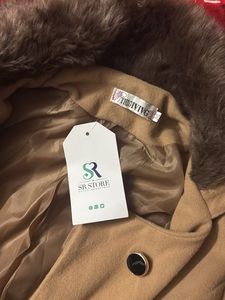 Elegant Tan Coat with Faux Fur