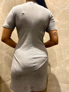 Grey Mock Neck Solid Dress