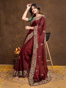 Premium Software Rangoli Silk Fabric Saree Set