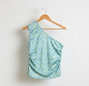 Trendy One-Shoulder blue green tankTop
