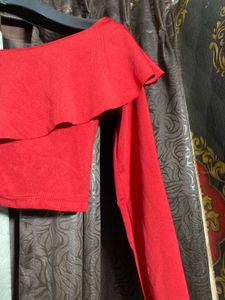 Red Ruffle One-Shoulder Top