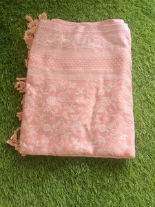 Peach Floral Print Scarf with Tassels
