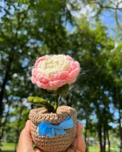 Chrochet Pink Rose Pot