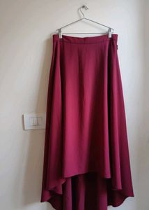 Maroon tie around High-Low Skirt