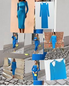Zara Pointelle Blue Stretch Cold Shoulder Bodycon