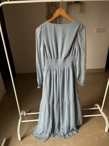 V-neck Powder Blue Maxi with Smocked detailing