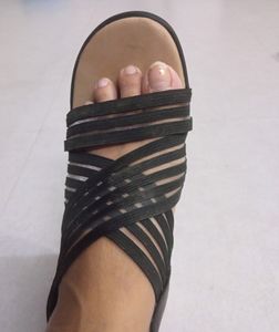 Black Striped Wedges Sandal