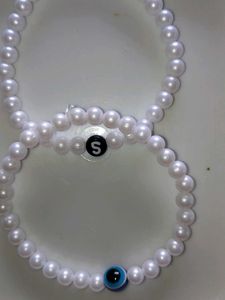 Pearl Bracelet with Initial And Evil Eye Combo