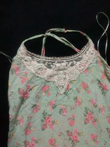 Floral Lace Trim Halter Top