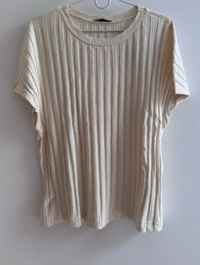 Cream Ribbed Short Sleeve Top
