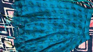 Teal Embroidered Blouse And Skirt Stich able