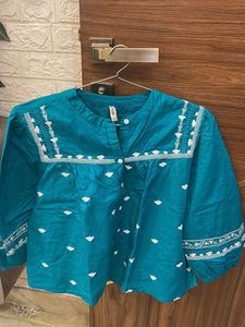 Embroidered Teal Top