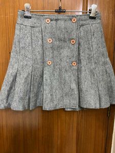 Grey Pleated Buttoned Skirt