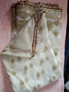 Off White 🤍 Net Saree With Satin Lining
