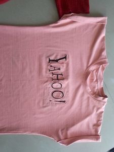 Red And Peach Pink Colour Women Tshirt Combo
