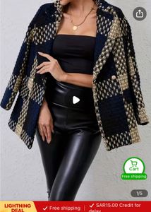 Navy Golden Black Beige Grid Pattern jacket