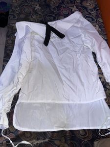 White New Tie Knot One Side Shirt