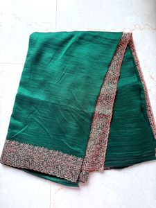 Bottle Green With Copper Boarder Saree