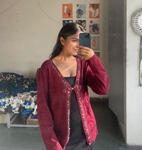 Maroon Embellished Cardigan