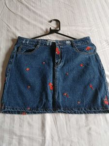 Floral Denim Mini Skirt