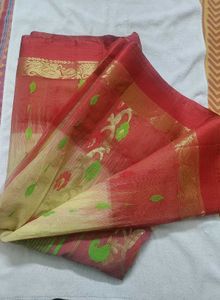 Beautiful Yellow Red Cotton Saree