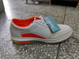 White &amp; Orange Accent Sneakers