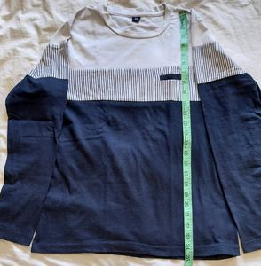 Men Round Neck Blue And White Full Sleeves Tshirt