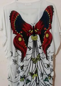 Butterfly Print White Tunic Top