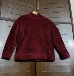 Insense Women Maroon Hood Fur Sweatshirt