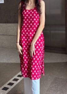 Pink Printed Kurti with Side Slits