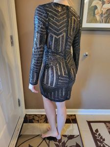 URBANIC Black And Nude Sequinned Bodycon Dress