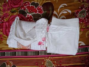 Floral Print White Kurti With Pant