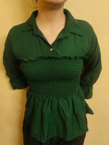 Bardot Style Dark Green Top
