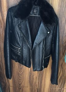 Black Faux Fur Collar Jacket