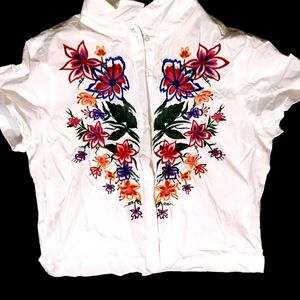 Floral Embroidered White Shirt