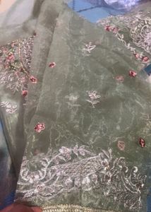 Beautiful Pakistani Organza Suit With Beautiful Embroidery Bottom Emboidry Patch Added Sleeve Look Beautiful Unstich Brand New Suit
