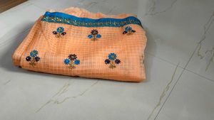 Peach Embroidered Organza Saree