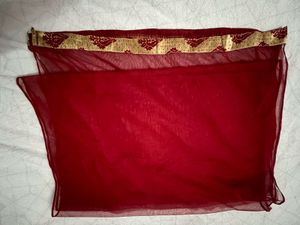 Red Net Dupatta with Gold Border