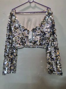 H&amp;M Silver Sequin New Top With Tag - Never Worn