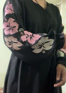 Floral Sleeve Black abaya nakab burkha