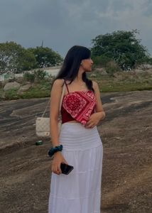 red boho printed cropped top