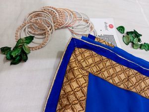 Embroidered Blue Saree With Blouse